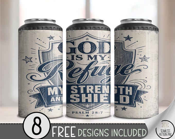 Christian 4in1 Can Cooler Wrap, Psalm 28:7 Sublimation Design, Vintage Scripture 16 oz 4-in-1 File, Digital Download, B10193