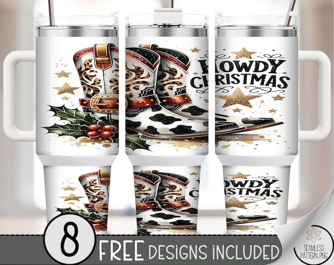 Howdy Christmas 40 oz Tumbler Wrap PNG, Western Cowgirl, Animal Print Sublimation, Country Holiday Download, A685