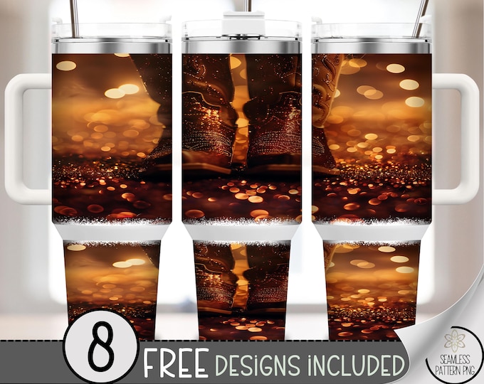 Autumn Cowgirl Boots Tumbler Wrap, Glitter Fall Design, Earthy Brown Tones, Digital 40 oz Sublimation, Cozy Cottagecore Vibe A435