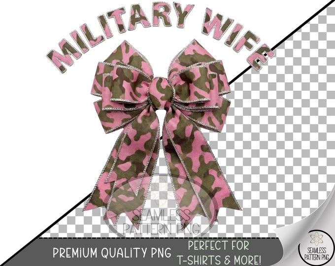 Military Wife PNG, Pink Camouflage Bow UV DTF Sublimation Design, Digital Download, B962