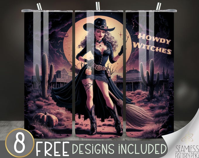 Gothic Western Cowgirl Halloween, Witchy Vibes 20 oz Skinny Tumbler Wrap, Spooky Tumbler Sublimation Design Tumbler Wrap, Witchy Tumbler