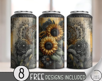 Grunge Sunflower 4in1 Can Cooler Wrap, Moody Sublimation Design, Cozy Vintage 16 oz 4-in-1 File with Warm Textured Elements A720