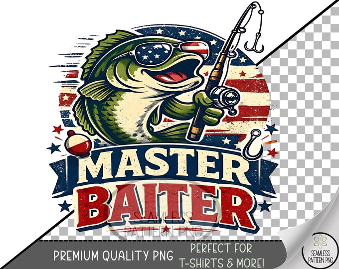 Master Baiter PNG, Bass Fishing Sublimation Design, Funny Largemouth UV DTF Sub, Digital Download, B10033