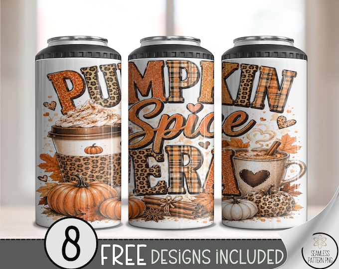 Pumpkin Spice 4-in-1 Can Cooler Wrap, Fall Sublimation Design, Digital Download, B10356