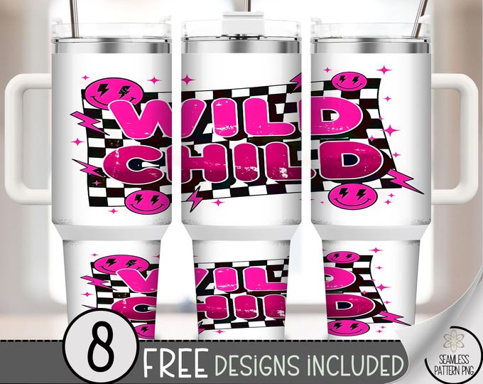 Wild Child 40 Oz Tumbler Wrap, Playful Sublimation Design, Bold Retro PNG Files, Digital Download, B705