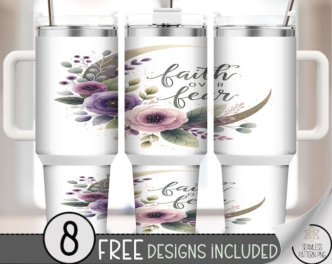 Purple Floral Faith Tumbler Wrap, Inspirational 40 oz Tumbler Design, Watercolor Sublimation Art, Digital Download for Crafting A412