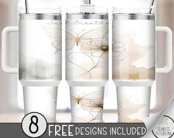 Just Breathe 40oz Tumbler Wrap, Boho Butterfly Tumbler Sublimation Design,Simple 40oz Quencher Tumbler Wrap PNG,Chic Tumbler Design PNG A170
