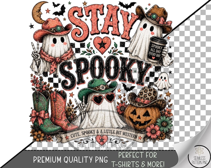Halloween Sublimation Design, Spooky Western Ghost UV DTF Graphic, Stay Spooky Cowboy Clip Art, Digital Download, B10337