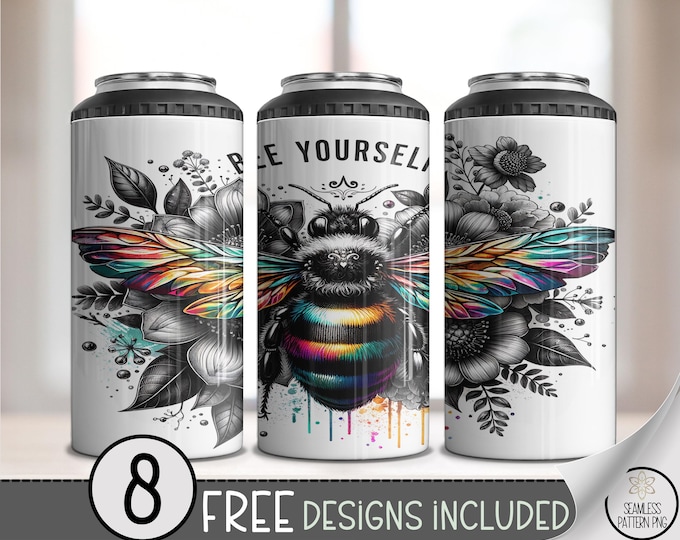 Bee Yourself 4in1 Can Cooler Wrap, Rainbow Bee Sublimation Design, Positive Affirmation 16 oz 4-in-1 File, Printable Can Wrap, A637