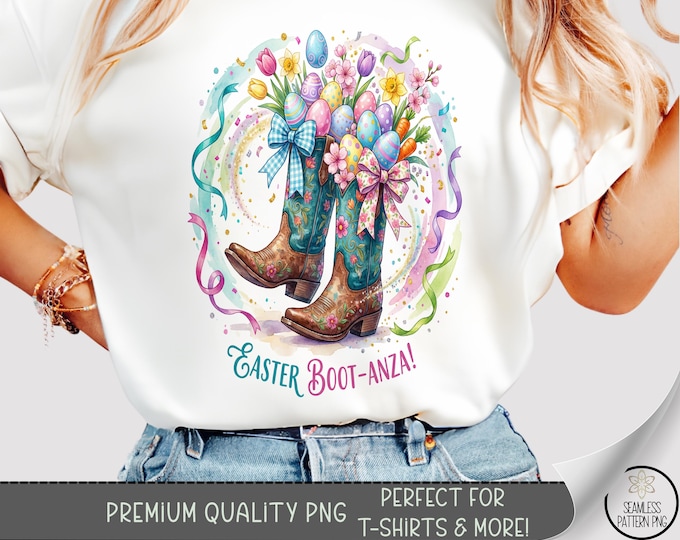 Easter Boots PNG, Decorative Cowboy Boots T-Shirt Sublimation Design, Digital Download, B897