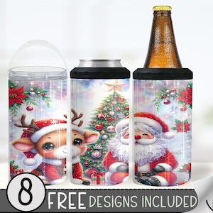 Christmas Reindeer Hard Can Cooler Design, Xmas 16oz Slim Can Cooler PNG, Holiday 4in1 Can Cooler Tumbler Wrap, Cute Winter Stubby Can Wrap