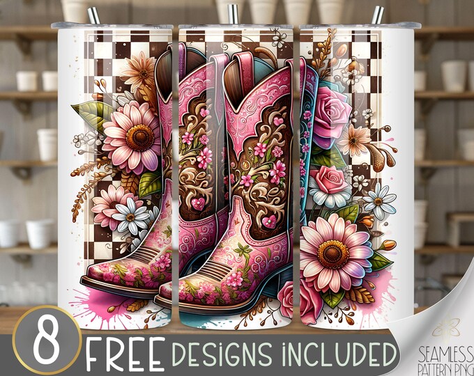 Western Boots Tumbler Wrap, Cowgirl Boots 20 oz Tumbler Sublimation Design, Country Tumbler Wrap, Boho Cowgirl Tumbler, Country Girl Tumbler