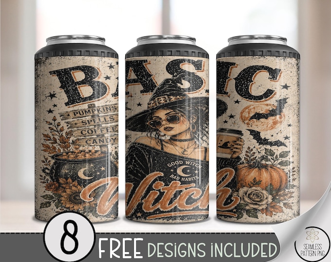 Halloween 4-in-1 Can Cooler Wrap, Witch Sublimation Design, 16 oz 4-in-1 File, Digital Download, B10340