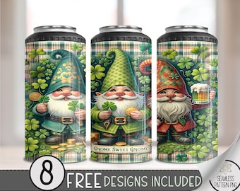 St Patrick Gnomes 4 in 1 Can Cooler Wrap, Irish Sublimation Design, Shamrock 16 Oz 4in1 Tumbler PNG, Patty's Day 16 Oz Can Cooler File