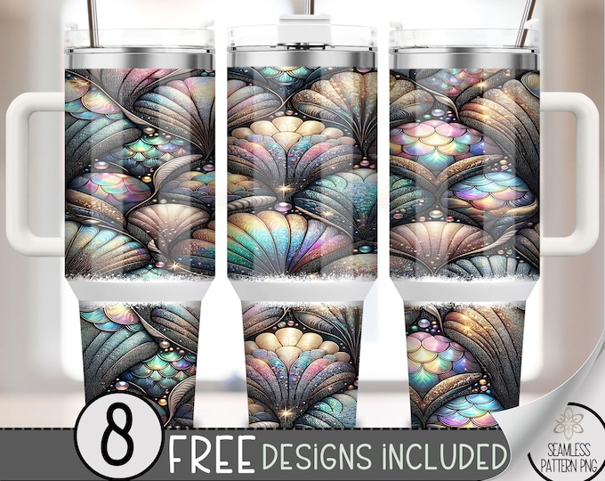 Seamless Shell 40oz Tumbler Wrap, Iridescent Sublimation File, Fantasy 40oz PNG,40 oz Mermaid Tail Tumbler Design PNG Digital Design A231