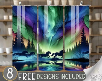 Alcohol Ink Northern Lights 20oz Sublimation Tumbler Designs, Galaxy Straight Skinny Tumbler Wrap PNG, Sublimation Design Instant Download