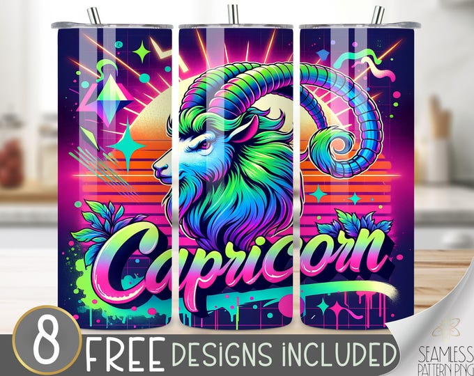 Airbrush Zodiac Tumbler Wrap, Capricorn 20 Oz Skinny Tumbler Sublimation Design Astrology Sign, Zodiac Signs Tumbler PNG, Astrology Tumbler