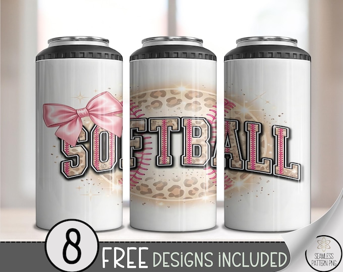 Softball 4-in-1 Can Cooler Wrap, Sporty Glam Sublimation Design, Feminine Theme 16 oz 4-in-1, Digital Download, B10171
