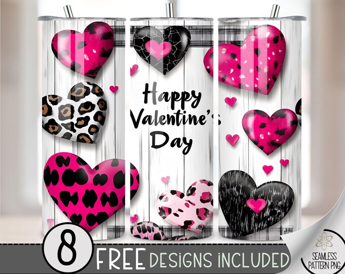 Seamless Valentine's Day Tumbler Wrap, Simple Heart 20oz Skinny Tumbler Sublimation Design, Vday Love Tumbler Wrap File PNG Heart Pattern