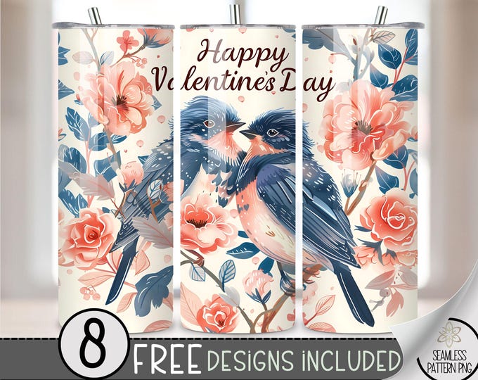 Bird Valentine Tumbler Wrap, Love Sublimation Tumbler Wrap, Vday 20Oz Sublimation Wrap, Valentines Day Sublimation Tumbler Design PNG