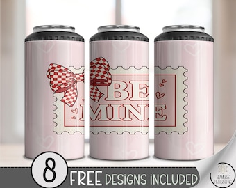 Be Mine Stamp Png, Coquette Valentine's Day 4-In-1 Can Cooler Wrap, Vintage Pastel Sublimation Design, B740