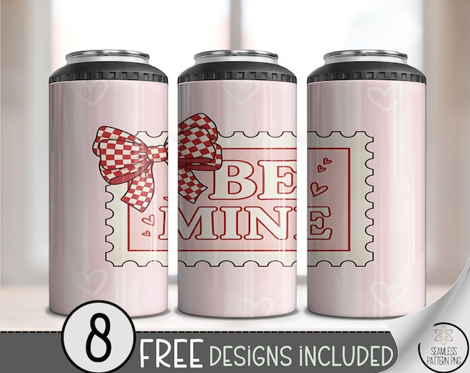 Be Mine Stamp Png, Coquette Valentine's Day 4-In-1 Can Cooler Wrap, Vintage Pastel Sublimation Design, B740