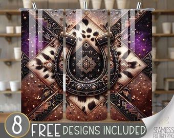 Western Horseshoe Tumbler Wrap, 20 oz Tumbler Sublimation Designs, Country Tumbler Wrap, Boho Cowgirl Tumbler, Country Girl Tumbler