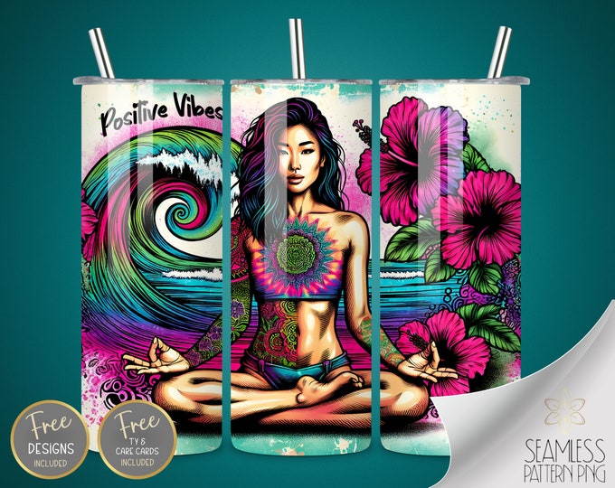 Meditation Tumbler Wrap, Asian Woman Tumbler, Asian Girl Sublimation Files, Hibiscus Mandala Tumbler Design, Yoga 20oz Straight Tumbler Wrap