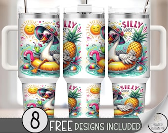 Funny Goose 40 oz Tumbler Wrap PNG, Silly Pool Party Wrap with Flamingo & Pineapple Files, Summer Sublimation Design for 40oz Tumblers A270