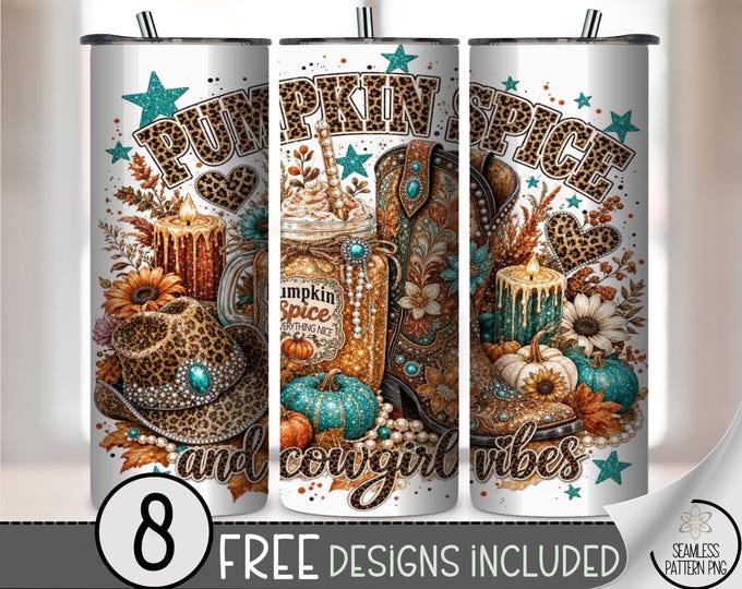 Fall Cowgirl 20 Oz Tumbler Wrap, Leopard Digital Instant Digital Download, B10449
