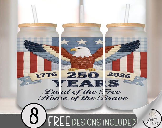 Patriotic Eagle Glass Can Wrap, Vintage 16oz Glass Tumbler Sublimation Design, Rustic PNG File, B10152