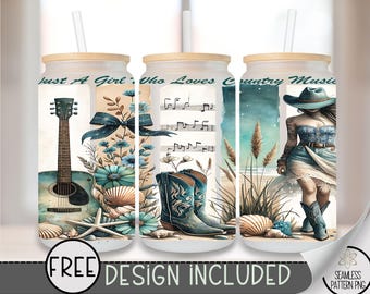 Just A Girl Glass Wrap, Western Mama 16 Oz Glass Can Wrap PNG, Coastal Cowgirl Glass Can Sublimation Wrap Design, Country Music PNG, A153