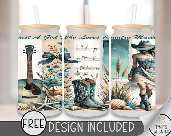 Just A Girl Glass Wrap, Western Mama 16 Oz Glass Can Wrap PNG, Coastal Cowgirl Glass Can Sublimation Wrap Design, Country Music PNG, A153