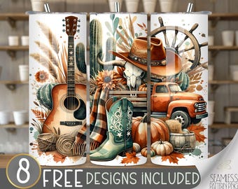 Western Pumpkin Fall Tumbler Wrap Png, Cowboy Tumbler 20oz Skinny Sublimation Tumbler Design, Rustic Vintage Truck Sublimation Design