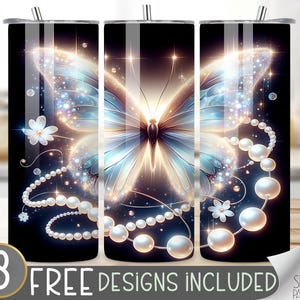 Butterfly Tumbler Sublimation Design, Butterfly PNG Tumbler Wrap, Pearls and Butterfly 20Oz Tumbler Wrap, Instant Digital Download Png