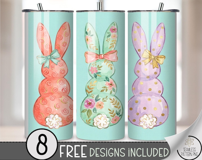 Easter Bunny 20 oz Tumbler Wrap, Bunny Bows, Cute Sublimation Design for Straight Tumbler, B992