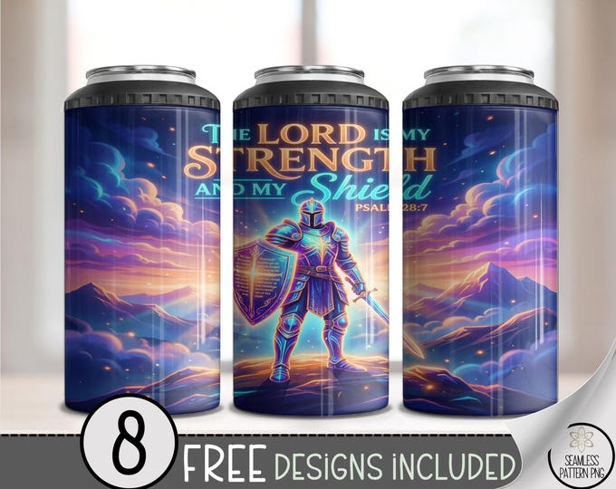 Christian Armored Knight 4-in-1 Can Cooler Wrap, Faith-Based Sublimation Design, Epic Celestial 16 oz 4-in-1 File, B10131