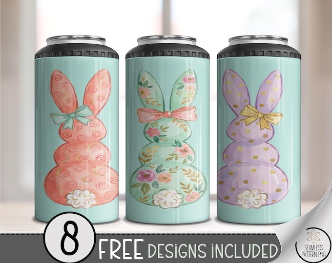 Easter Bunny 4-in-1 Can Cooler Wrap, Coquette Bunnies Sublimation Design, Digital Download, B992