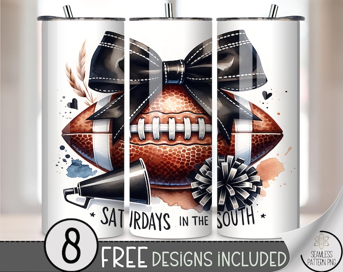 Sporty 20 oz tumbler wrap: Southern Football Digital Download Sublimation Design for Skinny Tumblers, Cute Cheer PNG Files A513