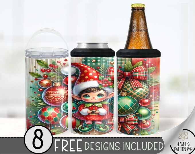 Christmas Elf 4in1 Can Cooler Wrap, Winter Sublimation Design, Xmas 16 Oz Slim, Cute Christmas 4 in 1 Tumbler PNG, Elf 16 Oz Can Cooler Wrap