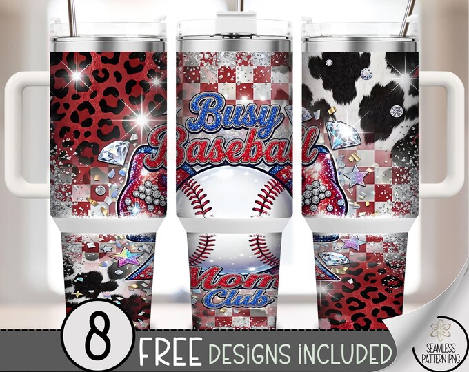 Busy Baseball Mom 40 oz Tumbler Wrap, Sports Sublimation Design, Glam PNG Files, Sparkly 40oz Tumbler Design, Rhinestone Glitter, B10066
