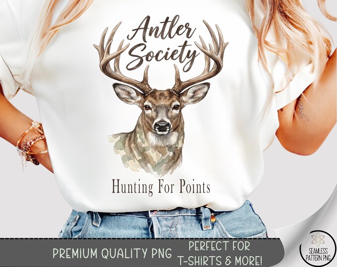 Hunting For Points T-Shirt Design PNG, Buck Head Sublimation, Rustic Farmhouse DTF File, B913