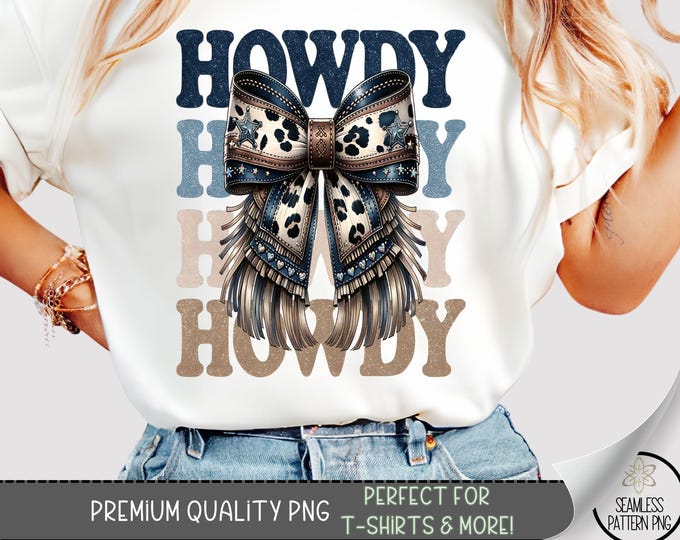 Western Cowgirl Howdy PNG, Brown Leather Bow PNG, Western Mama Design, Western Sublimation Shirt Design, Cowgirl Coquette Cowgirl File, A247