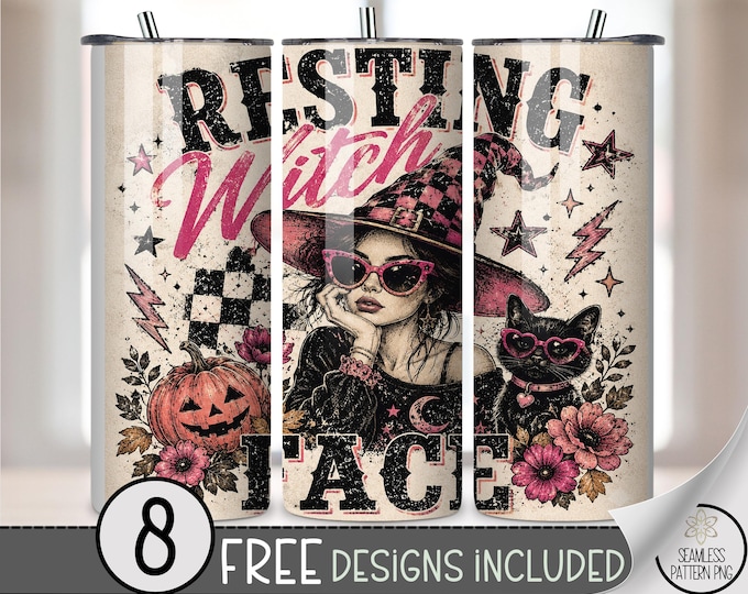 Halloween Resting Witch Face 20 oz Tumbler Wrap, Sassy Sublimation Design for Straight Tumblers, Retro PNG Files, Digital Download, B10335