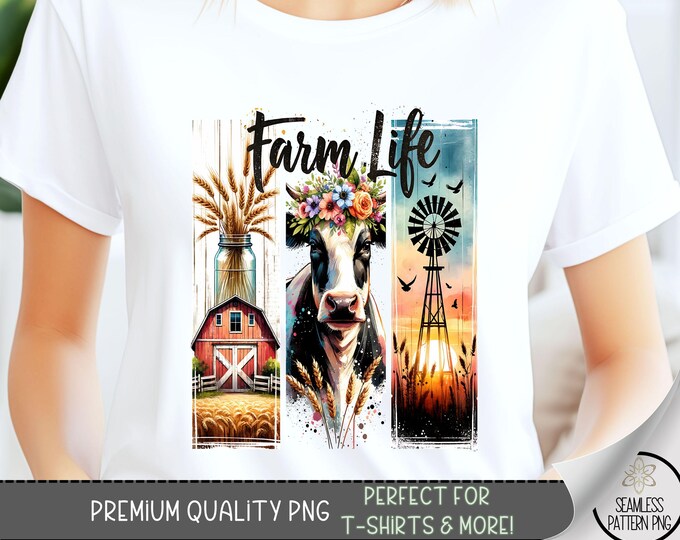 Farm Life T-Shirt Design, Cow Southern PNG, Sunset Tractor Sweatshirt PNG, Watercolor Farm Art, Sublimation Designs for Shirts,Splatter A163