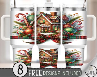 Christmas House Gingerbread 40 oz Tumbler Wrap, Digital Download Festive Sublimation Design, A558