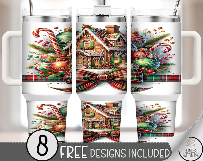 Christmas House Gingerbread 40 oz Tumbler Wrap, Digital Download Festive Sublimation Design, A558