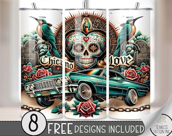 LA Chicano Cholo 20oz Tumbler Wrap, Chicano Style Lowrider Sublimation Design PNG,LA Sugar Skull 20Oz Skinny Tumbler File, Chicano Love Art