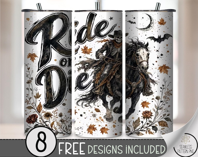 Skeleton Horseman 20oz Tumbler Wrap, Spooky Western Sublimation Design, Halloween PNG Files, Digital Download, B10433