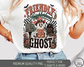 Halloween Ghost T-shirt PNG, Retro Western Sublimation Design, Cowboy Spooky DTF Shirt Graphic, Digital Download, B10383